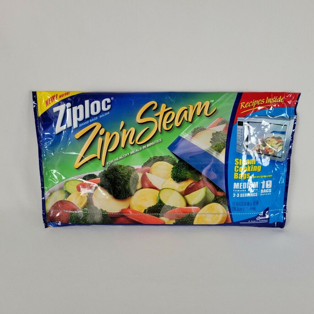 Ziploc Zip N Steam Cooking Bags Medium 10 Bags Discontinued New Sealed NOS